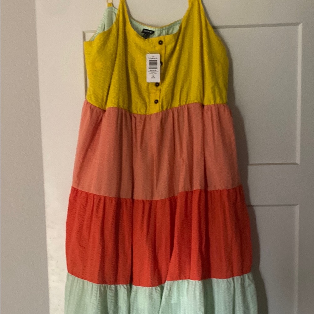 Torrid Yellow Pink Maxi Sundress Sleeveless Scoop Neck